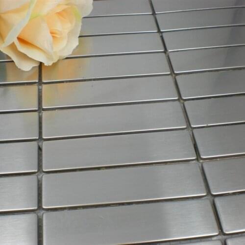 Sivler color strip stainless steel metal tile house renovation kitchen backsplash bathroom shower tiles mesh backing 300x300mm