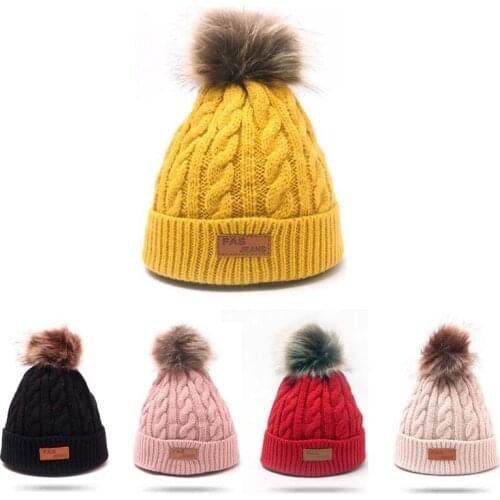 Childrens Autumn and Winter Knitted Cotton Hats Warm and Comfortable Ski Hat Solid Color Fashion Boy Girl Universal Pompom Caps