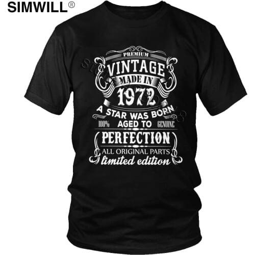 Classic Mens Cotton Vintage 1972 T Shirt Short Sleeves 50 Years Old Birthday Gift Casual T-Shirt Summer Tee Apparel Big Size