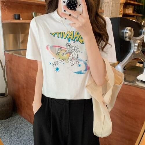 Womens T-shirts Tops Japanese Kawaii Ladies Ulzzang Loose Cartoon Letter Print Tshirt Female Korean Harajuku Clothes For Women