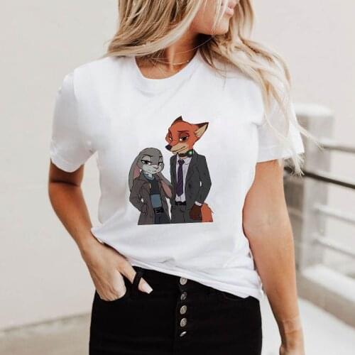 Zootopia Print Disney T Shirts Summer Short Sleeve Causal White O-neck Tshirts Harajuku Plus Size Brand New Women Clothes