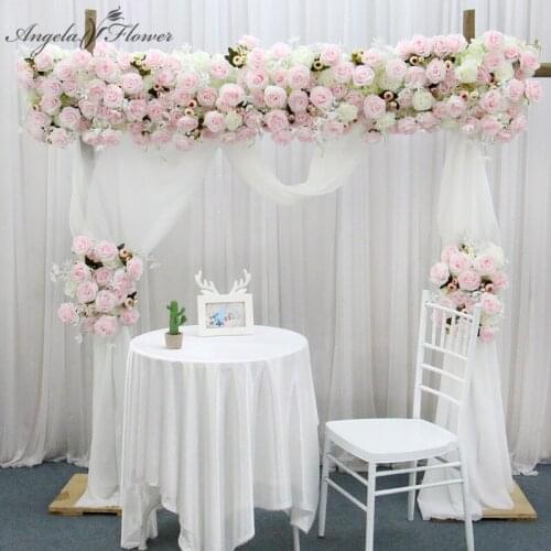 Custom Baby Pink White Rose Artificial Flower Row Curtain Flower Wedding Arch Decor Flower Arrangement Party Backdrop Display