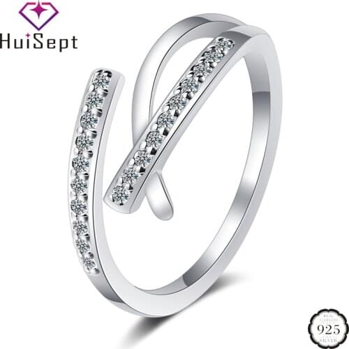 HuiSept Trendy Ring 925 Silver Jewelry Geometric Shape Zircon Gemstone Open Rings Accessories for Women Wedding Engagement Party