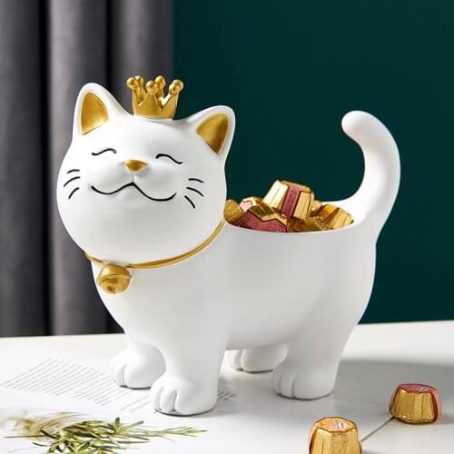 Creative Resin Sculpture Crafts Lucky Cat Model Ornaments Porch Key Storage Box Living Room Snack Rack Home Decor Birthday Gifts
