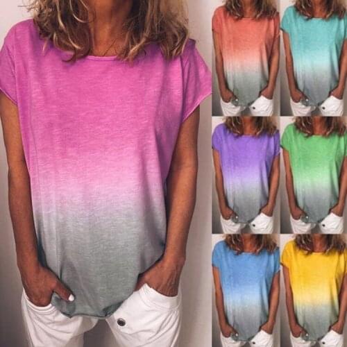 Summer t shirt women Harajuku 2021 rainbow gradient printing color T-shirt with short sleeves tshirt dropshipping LDMDL0101