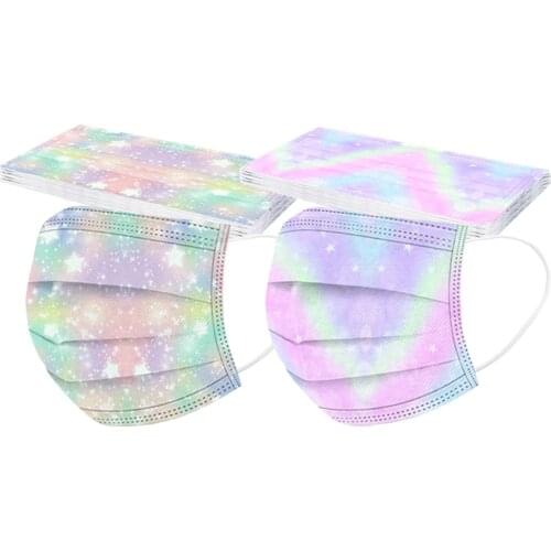 20pc Adult Face Shield Mouth Cover Skin Care Disposable Facemask Rainbow Print 3Ply Ear Loop Faceshield mascarillas desechables
