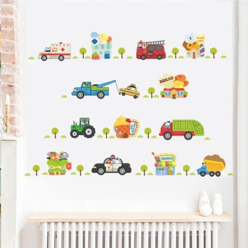 Cartoon Traffic Tool Cars Tractor Truck Wall Stickers For Kids Room Home Decoration Diy Baseboard Wall Mural Art Pvc Decals