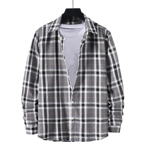 2021 Autumn Mens Clothing Casual Fashion Plaid Printed Shirt Single-breasted Cardigan Long Sleeve Shirt camisas de hombre