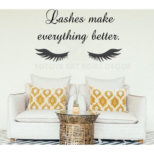 Wall Decal Closed Eyes Lashes Eyebrows Wall Sticker Art beauty Salon Mural Lashed Make everything better Make Up Poster Y110