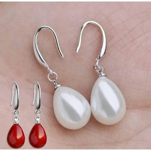 New Pearl Red White Drop Earring for Women Fancy Colorful Simulated-pearl Long Earring Trendy Jewelry Gift Box Packing