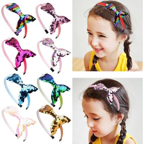 4.3 Inches Multi-layer Sequins Mermaid Headbands For Girls Rainbow Mermaid Pearls Hair Bands Handmade Headwear Hair Accessories