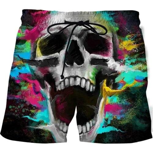 3D horror skull beach pants Fashion swimming trunks Summer mens beach pants Quick-drying printed surf running shorts male