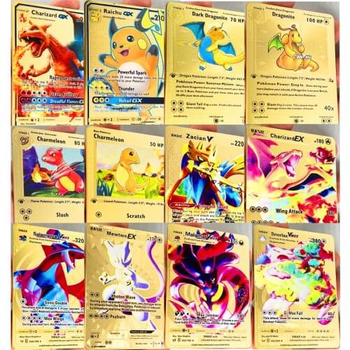 Pokemon 41 Styles Charizard Pikachu GX MEGA Gold Metal Card Super Game Hobbies Action Toy Figures Cards Toys for Children Gift