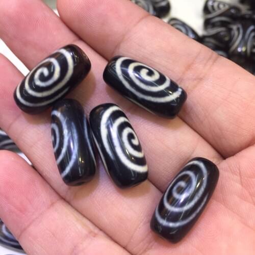 Rare Pattern Spiral 10mm*20mm Black And White Amulet Natural Agate Stone Tibetan Dzi Beads for Bracelet DIY Jewelry Making