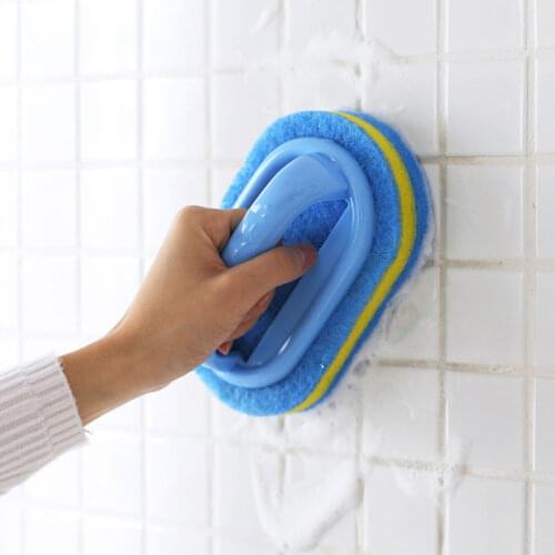 1pc Kitchen Bathroom Cleaning Brush Glass Wall Bathtub Ceramic Sponges Handle Sponge Bath Brush Cleaning Tools Window Cleaner