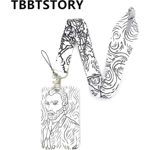 Van Gogh Starry Sky Sunflower Lanyard for Keys Neck Strap DIY Hang Rope Keychain ID Badge Holder Webbing Ribbon Keycord Lanyards