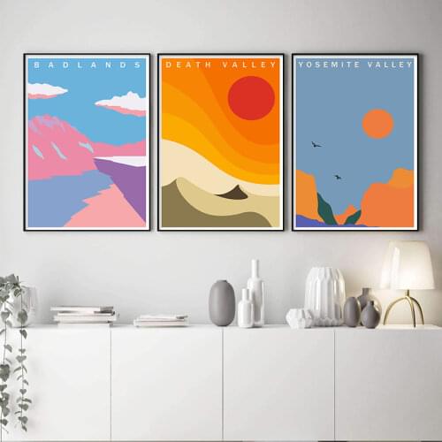 Nordic Abstract Landscape Canvas Painting Sunrise Scenery Posters and Prints Yosemite Valley Decorative Pictures for Home Decor