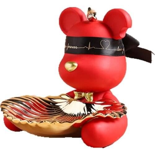 Statue Figurine Sculpture Home Office Table Desktop Decor Ornaments Blindfolded dog tray storage candy tray Red gray yellow pink