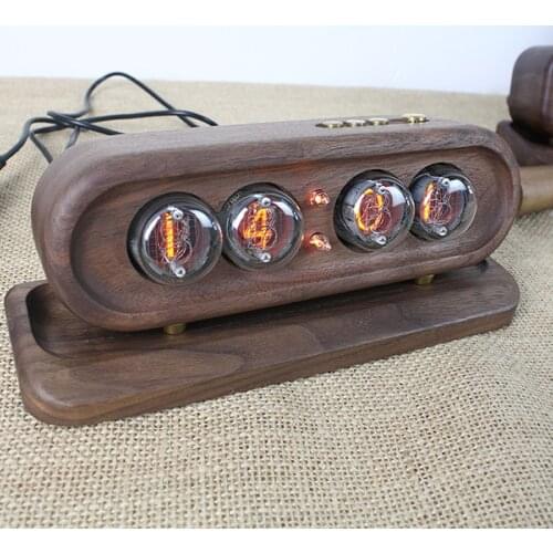 Glow digital tube 4-digit clock black walnut whole wood shell QS30 SZ8DIY retro clock