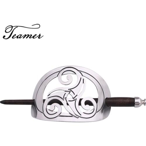 Teamer Wicca Symbol Triskel Pattern Hair Sticks Religious Headdress Hollow Out Metal Wood Headwear Accessories