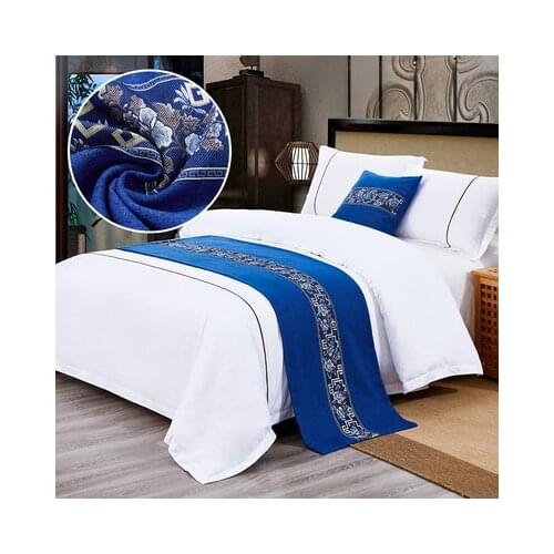 High Quality Blue Bed Runner Flower Embroidered Bed Spread New Chinese Style Simplicity Modern Home Hotel Decoration Bed Cover