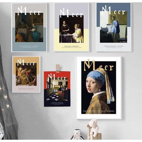 Johannes Vermeer Art Poster Girl with Pearl Earrings Gallery Vintage Woman Mistress Maid Canvas Painting Living Room Wall Decor