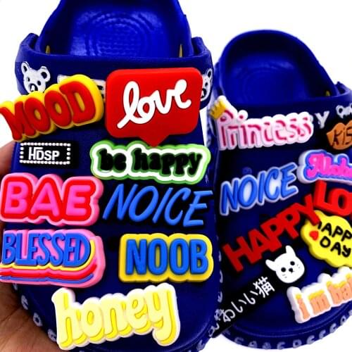 1PCS English Phrases Croc Decoration Wristband Accessories For Kids Party Gifts Silicone Shoes Charms Colorful Buckle