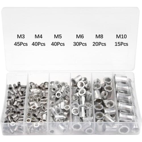 190pcs M3 M4 M5 M6 M8 M10 Rivet Nut Aluminum Alloy Rivnut Flat Head Threaded Insert Cap Set