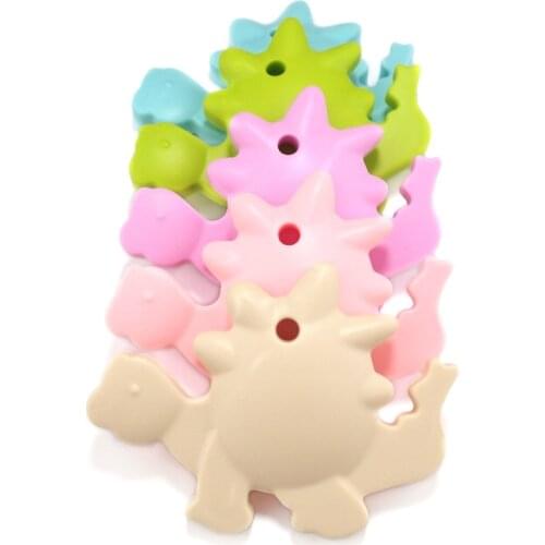 5 Pcs Dinosaur Silicone Teether Chewable Pendant Nursing Necklace beads Silicone Baby Dummy Teether BPA Free Safe and Natual