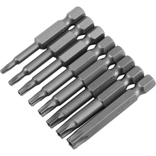 8PCS 1/4in Hex Shank Torx Screwdriver Sets Security Head Screw Driver Bit Magnetic Star S2 Alloy Steel Set Bits