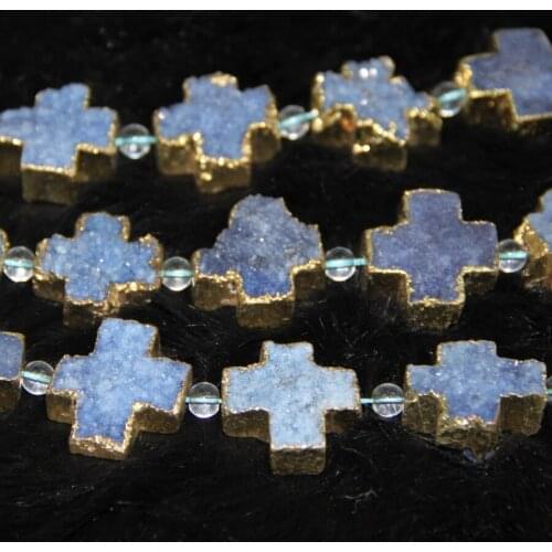 Druzy Stone Beads, 1 Strand, 6pcs, 25x35mm, Blue Druzy Connector, Druzy Quartz Connectors Bead Stone Pendant Finding Jewelry