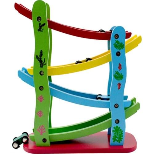 Children Kids Funny Colorful Wooden 4-Tier Ramp Race Ladder Gliding Car Coaster Toy Early Educational Toys Blocks Toy Game Gifts