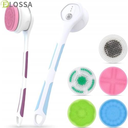 ELOSSA Electric Body Brush Face Massager Bath Silicon Body Scrubber Waterproof Exfoliating Brush Shower 5 Heads Skin Scrubber
