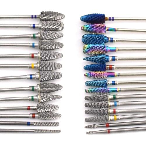 20Types Tungsten Blue Rainbow Carbide Nail Drill Bit Head Electric Nail Mills Cutter for Manicure Machine Nail Files Accessories