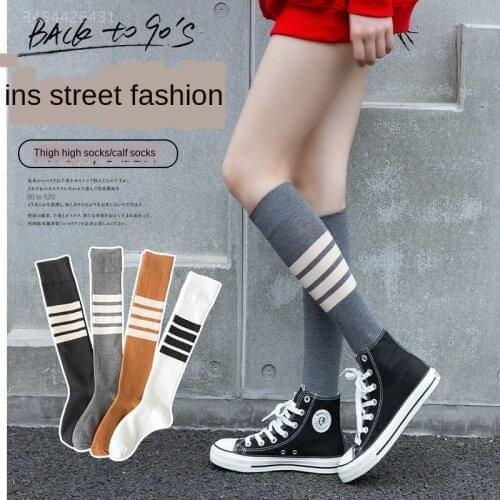 Calf Socks Womens Cotton Long Striped Socks Ins Black Jk Knee Socks Japanese Korean Style Stockings High Socks Knee High Socks