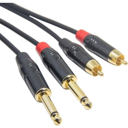 2 x 6.35 mm to 2RCA Cable, Gold-Plated [Copper Shell] [Heavy Duty] 2X 6.35mm 1/4’’ Male TS to 2 RCA Male Stereo Audio Cable