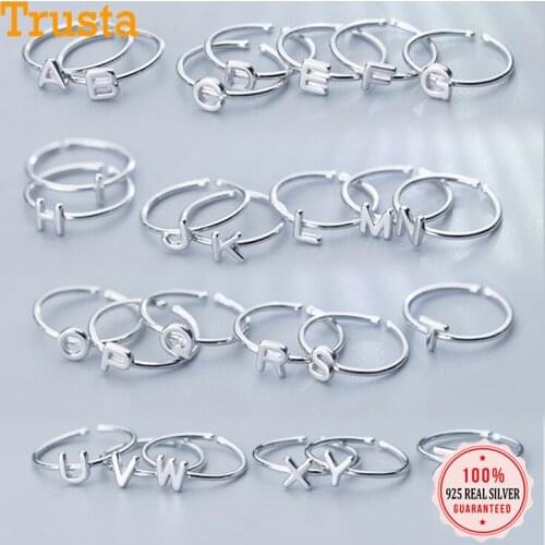 Trustdavis Minimalist 925 Sterling Silver Sweet 26 Letters A-Z Cocktail Opening Ring For Trend Women Fine Silver Jewelry DS924