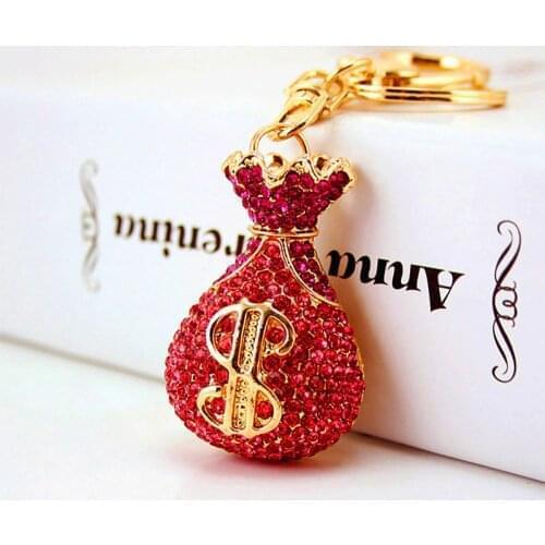 Creative Crystal Lucky Money Bag Shape Amulet Keychain Car Keychain Metal Pendant Female Bag Accessories Key Pendant Wholesale