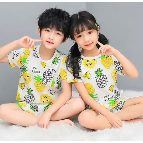 Summer Kids Pajamas Sets Boys Sleepwear Pyjamas Childrens Mesh Clothing Suit Baby Girls Cartoon Nightwear Short Sleeve Pijamas