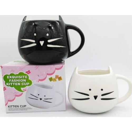 Best Selling Coffee Cup White Cat Animal Milk Cup Ceramic Lovers Mug Cute Birthday gift,Christmas Gift cartoon cup with handgrip