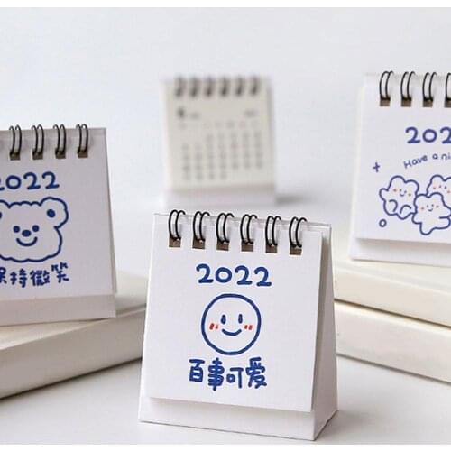 2022 Mini Cute Desktop Calendar Kawaii Bear Rabbit Animals Portable Calendar 2021.6~2022.12 Daily Schedule Table Planner