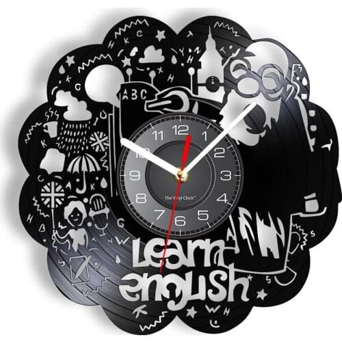 Learn English Teaching Language Arts Vinyl Album Re-purposed Record Clock For English Teachers Nursery Kindergarten Silent Clock