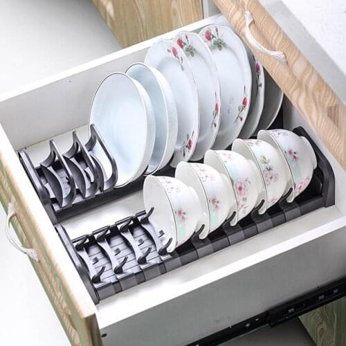 Kitchen Organizer Cabinet Plates Dishes Drying Rack with Tray Holder Drainer Goods Cabinet Shelf Tableware Storage Accessories