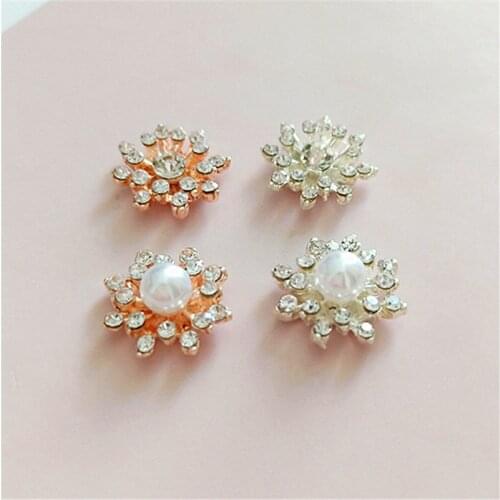 10PCS 16mm New Rhinestone Snowflake Cabochon Metal Vintage Buttons for Clothing Flatback Plating Pearl DIY Craft Apparel Sewing