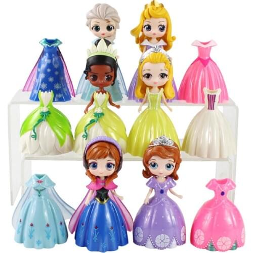 Q Posket Magic Clip Dress Princess Snow White Belle Dress Changeable Action Figure PVC Model Toys Dolls Gift for Kids