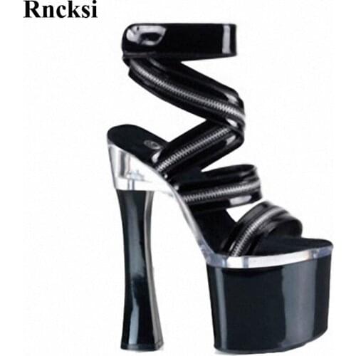 Rncksi Sexy Straps Wedding New Women Night Club Pole Dance Sandals Platform Open Toe sandals 18cm Square high heels Lady shoes