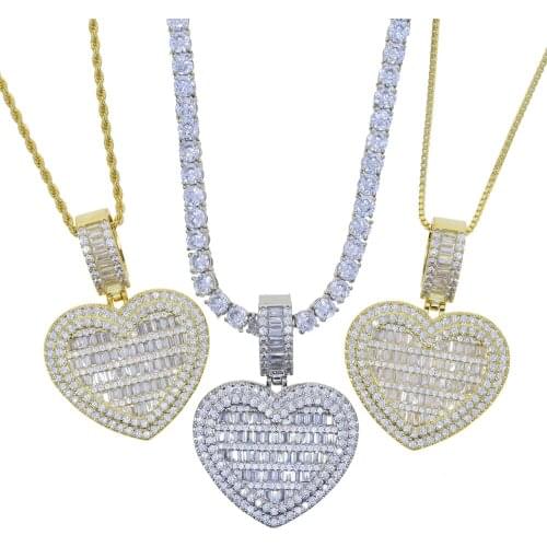 Romantic 40mm big Heart Charm Pendant Necklaces for Women Girl New necklace with 5mm cz paved tennis chain necklace jewelry
