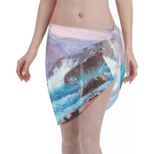 Sexy Women Beach Swimwear Pareo Scarf Cover Up Wrap Kaftan Sarong Beach Wear Transparent Waves The Sea Bikinis Cover-Ups Skirts