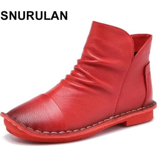 SNURULAN The new spring autumn size (35-40) all-match leisure female Womens boots hot head layer cowhide round flat casual
