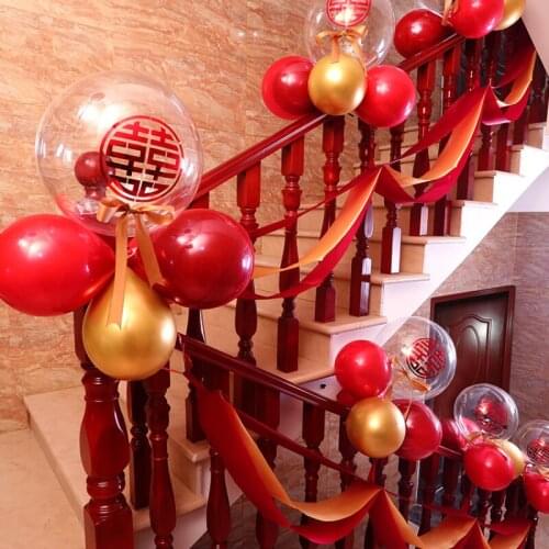 Wedding stair handrail decoration wedding ribbon pull flower wedding supplies balloon happy word gauze curtain set